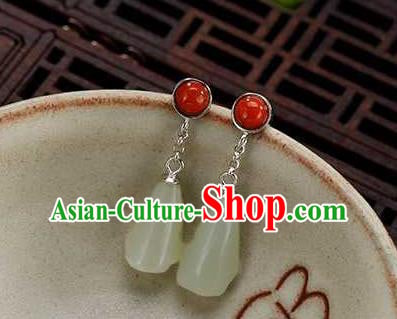 Handmade Chinese Traditional Cheongsam Jade Mangnolia Earrings National Ear Accessories Handmade Chinese Traditional Cheongsam Jade Mangnolia Earrings National Ear Accessories
