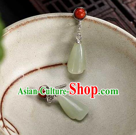 Handmade Chinese Traditional Cheongsam Jade Mangnolia Earrings National Ear Accessories Handmade Chinese Traditional Cheongsam Jade Mangnolia Earrings National Ear Accessories