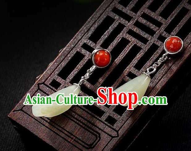 Handmade Chinese Traditional Cheongsam Jade Mangnolia Earrings National Ear Accessories Handmade Chinese Traditional Cheongsam Jade Mangnolia Earrings National Ear Accessories