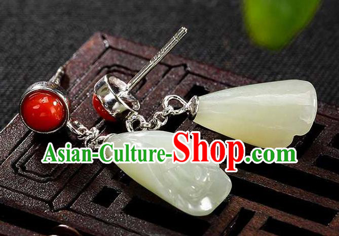 Handmade Chinese Traditional Cheongsam Jade Mangnolia Earrings National Ear Accessories Handmade Chinese Traditional Cheongsam Jade Mangnolia Earrings National Ear Accessories