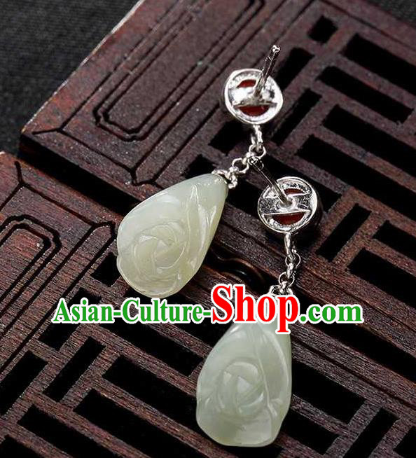 Handmade Chinese Traditional Cheongsam Jade Mangnolia Earrings National Ear Accessories Handmade Chinese Traditional Cheongsam Jade Mangnolia Earrings National Ear Accessories