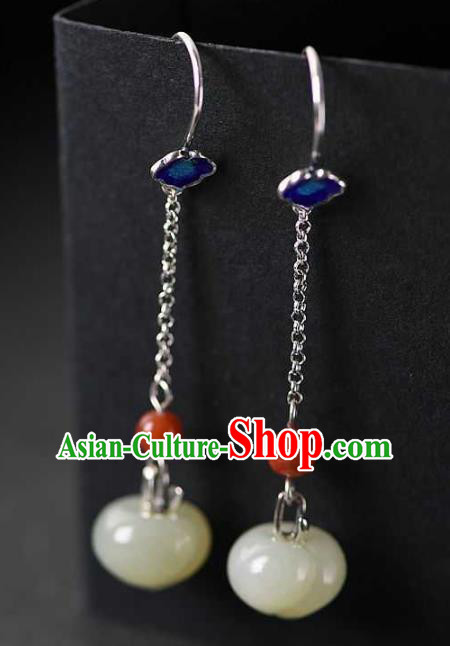 Handmade Chinese Traditional Cheongsam Jade Peach Earrings National Cloisonne Ear Accessories Handmade Chinese Traditional Cheongsam Jade Peach Earrings National Cloisonne Ear Accessories