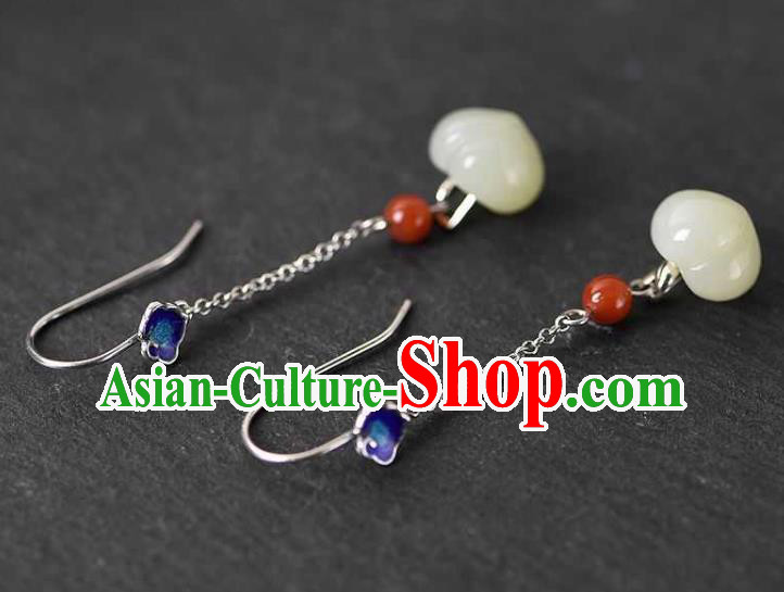 Handmade Chinese Traditional Cheongsam Jade Peach Earrings National Cloisonne Ear Accessories Handmade Chinese Traditional Cheongsam Jade Peach Earrings National Cloisonne Ear Accessories