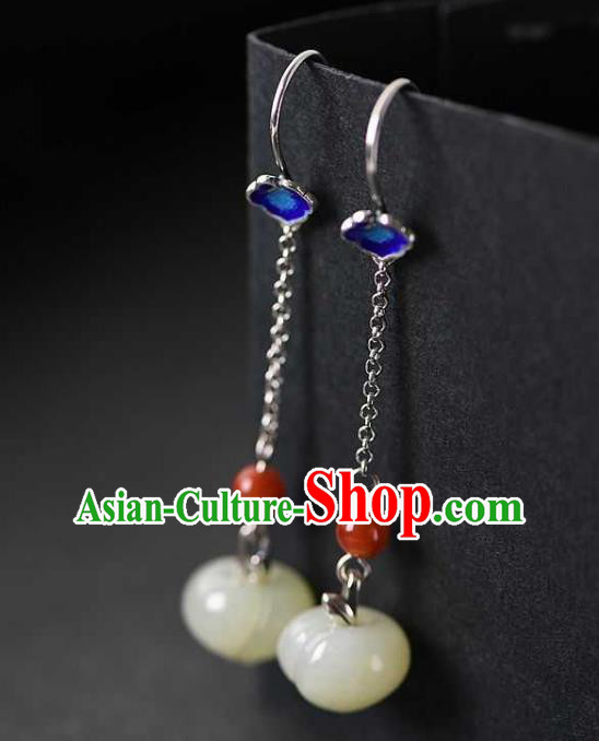 Handmade Chinese Traditional Cheongsam Jade Peach Earrings National Cloisonne Ear Accessories Handmade Chinese Traditional Cheongsam Jade Peach Earrings National Cloisonne Ear Accessories