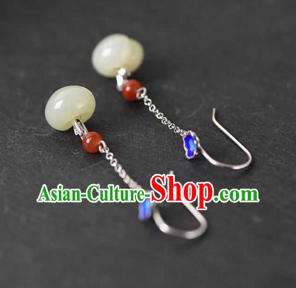 Handmade Chinese Traditional Cheongsam Jade Peach Earrings National Cloisonne Ear Accessories Handmade Chinese Traditional Cheongsam Jade Peach Earrings National Cloisonne Ear Accessories