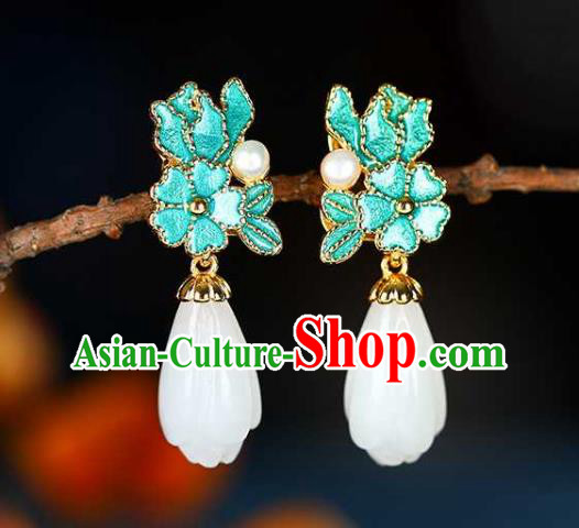 Handmade Chinese Jade Mangnolia Ear Accessories Traditional Cheongsam Cloisonne Earrings Handmade Chinese Jade Mangnolia Ear Accessories Traditional Cheongsam Cloisonne Earrings