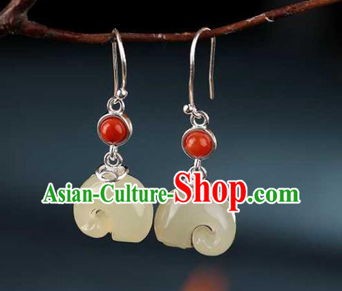 Chinese Traditional Cheongsam Earrings Handmade National Jade Elephant Ear Accessories Chinese Traditional Cheongsam Earrings Handmade National Jade Elephant Ear Accessories