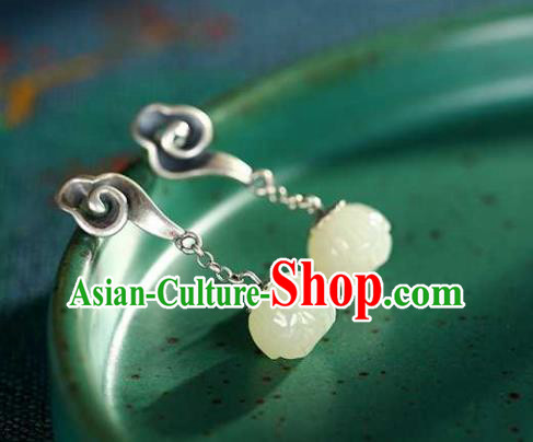 Chinese Traditional Cheongsam Jade Lotus Earrings Handmade National Silver Cloud Ear Accessories Chinese Traditional Cheongsam Jade Lotus Earrings Handmade National Silver Cloud Ear Accessories