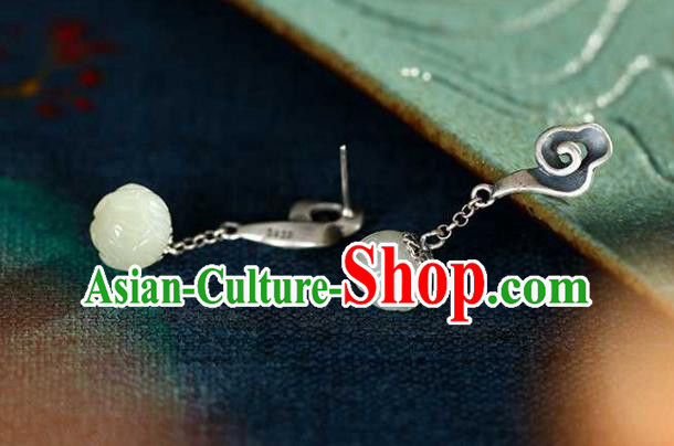 Chinese Traditional Cheongsam Jade Lotus Earrings Handmade National Silver Cloud Ear Accessories Chinese Traditional Cheongsam Jade Lotus Earrings Handmade National Silver Cloud Ear Accessories