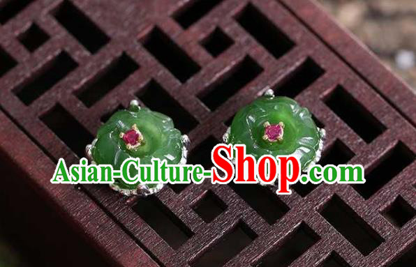Chinese Traditional Cheongsam Earrings Handmade National Jade Plum Blossom Ear Accessories Chinese Traditional Cheongsam Earrings Handmade National Jade Plum Blossom Ear Accessories