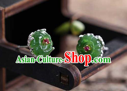 Chinese Traditional Cheongsam Earrings Handmade National Jade Plum Blossom Ear Accessories Chinese Traditional Cheongsam Earrings Handmade National Jade Plum Blossom Ear Accessories