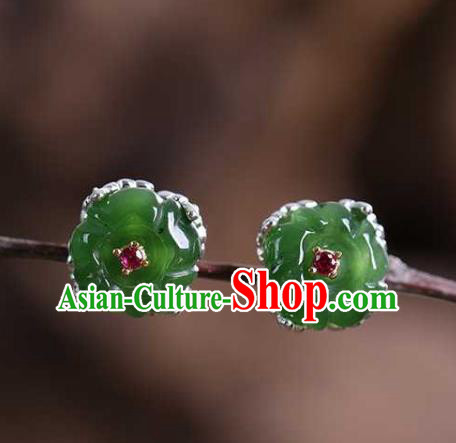 Chinese Traditional Cheongsam Earrings Handmade National Jade Plum Blossom Ear Accessories Chinese Traditional Cheongsam Earrings Handmade National Jade Plum Blossom Ear Accessories