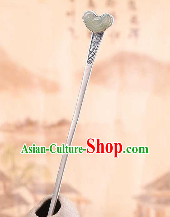 China Classical Silver Carving Hair Stick Traditional Hair Accessories Handmade Jade Cloud Hairpin China Classical Silver Carving Hair Stick Traditional Hair Accessories Handmade Jade Cloud Hairpin