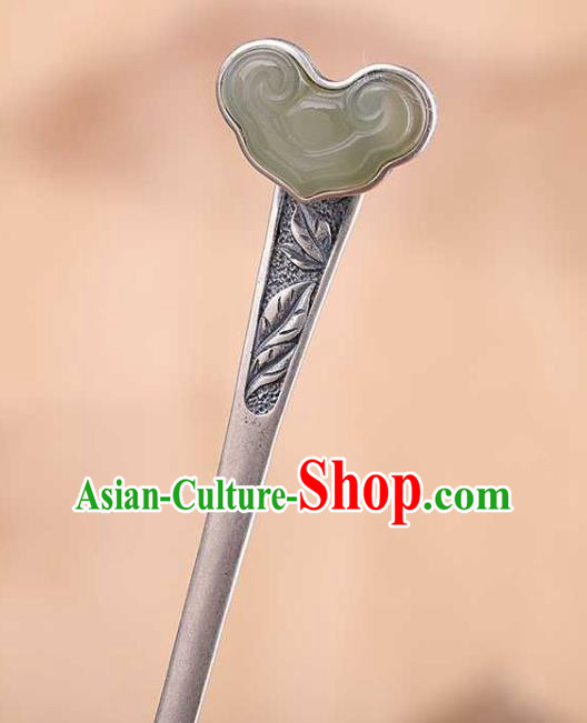 China Classical Silver Carving Hair Stick Traditional Hair Accessories Handmade Jade Cloud Hairpin China Classical Silver Carving Hair Stick Traditional Hair Accessories Handmade Jade Cloud Hairpin