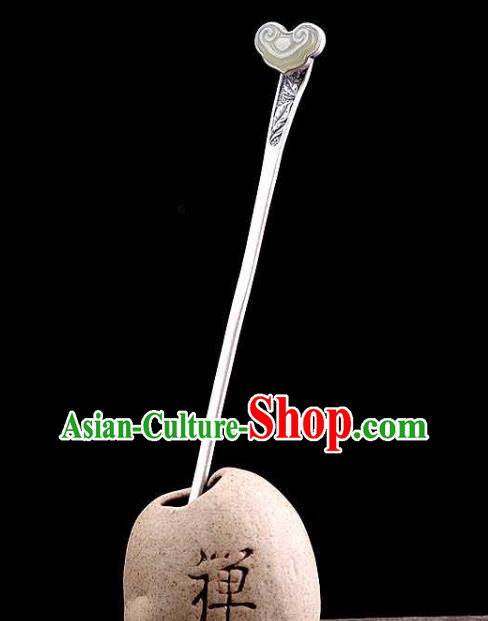 China Classical Silver Carving Hair Stick Traditional Hair Accessories Handmade Jade Cloud Hairpin China Classical Silver Carving Hair Stick Traditional Hair Accessories Handmade Jade Cloud Hairpin