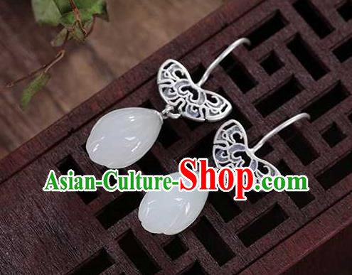 Handmade Chinese Silver Ear Accessories Traditional Cheongsam Jade Mangnolia Earrings Handmade Chinese Silver Ear Accessories Traditional Cheongsam Jade Mangnolia Earrings