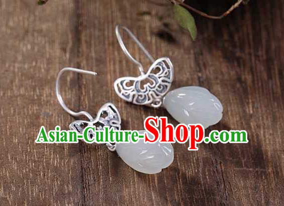 Handmade Chinese Silver Ear Accessories Traditional Cheongsam Jade Mangnolia Earrings Handmade Chinese Silver Ear Accessories Traditional Cheongsam Jade Mangnolia Earrings