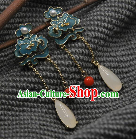 Chinese Traditional Qing Dynasty Palace Earrings Handmade Hanfu Jade Tassel Ear Accessories Chinese Traditional Qing Dynasty Palace Earrings Handmade Hanfu Jade Tassel Ear Accessories