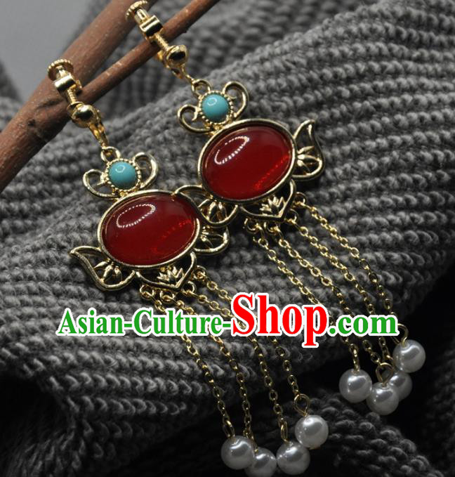 Chinese Traditional Hanfu Tassel Earrings Handmade Cheongsam Ruby Ear Accessories Chinese Traditional Hanfu Tassel Earrings Handmade Cheongsam Ruby Ear Accessories