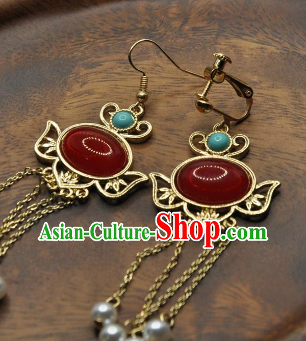 Chinese Traditional Hanfu Tassel Earrings Handmade Cheongsam Ruby Ear Accessories Chinese Traditional Hanfu Tassel Earrings Handmade Cheongsam Ruby Ear Accessories