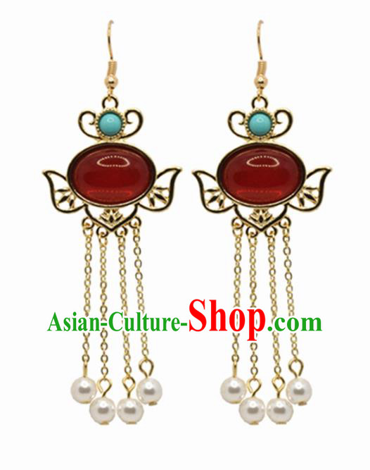Chinese Traditional Hanfu Tassel Earrings Handmade Cheongsam Ruby Ear Accessories Chinese Traditional Hanfu Tassel Earrings Handmade Cheongsam Ruby Ear Accessories