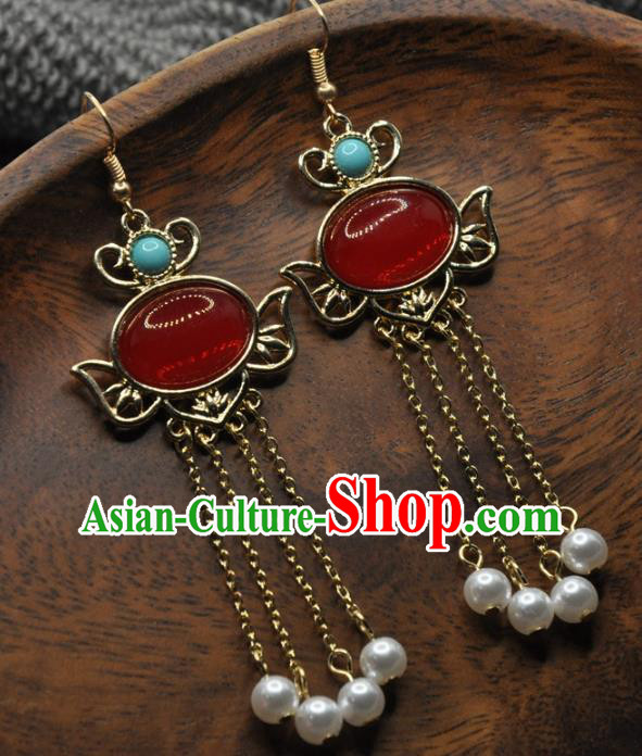 Chinese Traditional Hanfu Tassel Earrings Handmade Cheongsam Ruby Ear Accessories Chinese Traditional Hanfu Tassel Earrings Handmade Cheongsam Ruby Ear Accessories