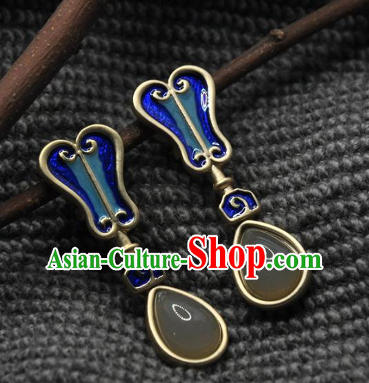 Chinese Traditional Hanfu Chalcedony Earrings Handmade Cheongsam Cloisonne Fan Ear Accessories Chinese Traditional Hanfu Chalcedony Earrings Handmade Cheongsam Cloisonne Fan Ear Accessories
