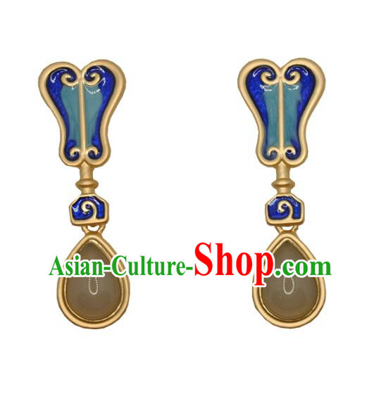 Chinese Traditional Hanfu Chalcedony Earrings Handmade Cheongsam Cloisonne Fan Ear Accessories Chinese Traditional Hanfu Chalcedony Earrings Handmade Cheongsam Cloisonne Fan Ear Accessories