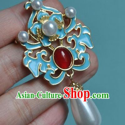 China Classical Cheongsam Blueing Brooch Accessories Traditional Pearls Jewelry