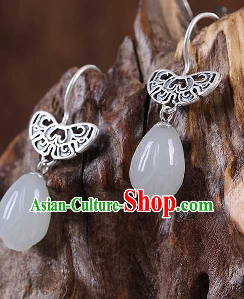 Handmade Chinese Silver Ear Accessories Traditional Cheongsam Jade Mangnolia Earrings Handmade Chinese Silver Ear Accessories Traditional Cheongsam Jade Mangnolia Earrings