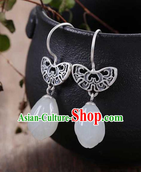 Handmade Chinese Silver Ear Accessories Traditional Cheongsam Jade Mangnolia Earrings Handmade Chinese Silver Ear Accessories Traditional Cheongsam Jade Mangnolia Earrings