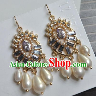 Chinese Handmade Cheongsam Pearls Ear Accessories Traditional Crystal Earrings