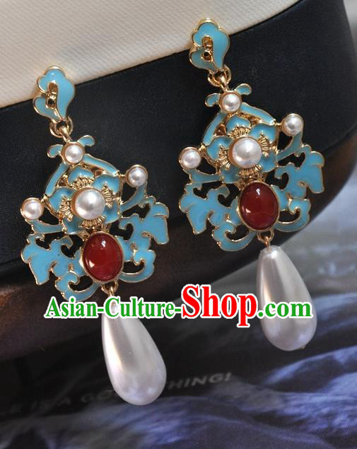 Chinese Classical Cheongsam Ruby Ear Accessories Traditional Qing Dynasty Palace Lady Earrings Chinese Classical Cheongsam Ruby Ear Accessories Traditional Qing Dynasty Palace Lady Earrings