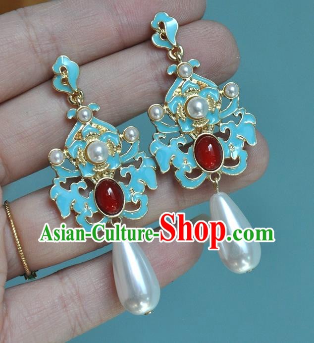 Chinese Classical Cheongsam Ruby Ear Accessories Traditional Qing Dynasty Palace Lady Earrings Chinese Classical Cheongsam Ruby Ear Accessories Traditional Qing Dynasty Palace Lady Earrings
