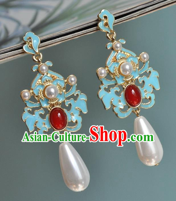 Chinese Classical Cheongsam Ruby Ear Accessories Traditional Qing Dynasty Palace Lady Earrings Chinese Classical Cheongsam Ruby Ear Accessories Traditional Qing Dynasty Palace Lady Earrings