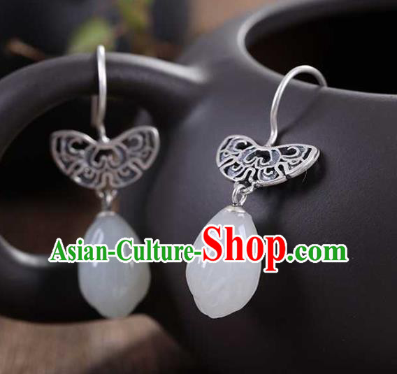 Handmade Chinese Silver Ear Accessories Traditional Cheongsam Jade Mangnolia Earrings Handmade Chinese Silver Ear Accessories Traditional Cheongsam Jade Mangnolia Earrings