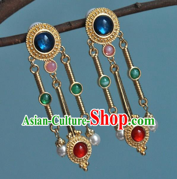 Chinese Traditional Qing Dynasty Gems Earrings Classical Cheongsam Ear Accessories Chinese Traditional Qing Dynasty Gems Earrings Classical Cheongsam Ear Accessories
