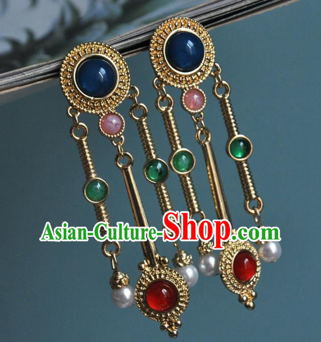 Chinese Traditional Qing Dynasty Gems Earrings Classical Cheongsam Ear Accessories Chinese Traditional Qing Dynasty Gems Earrings Classical Cheongsam Ear Accessories