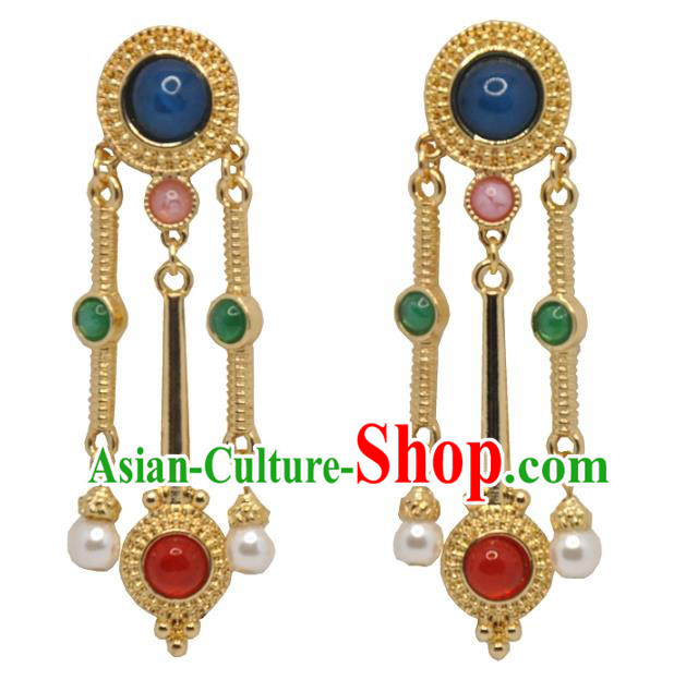 Chinese Traditional Qing Dynasty Gems Earrings Classical Cheongsam Ear Accessories Chinese Traditional Qing Dynasty Gems Earrings Classical Cheongsam Ear Accessories