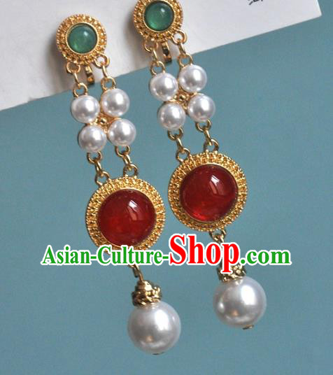Chinese Traditional Carnelian Earrings Classical Cheongsam Golden Ear Accessories Chinese Traditional Carnelian Earrings Classical Cheongsam Golden Ear Accessories