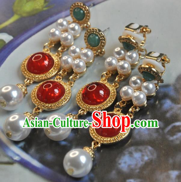 Chinese Traditional Carnelian Earrings Classical Cheongsam Golden Ear Accessories Chinese Traditional Carnelian Earrings Classical Cheongsam Golden Ear Accessories