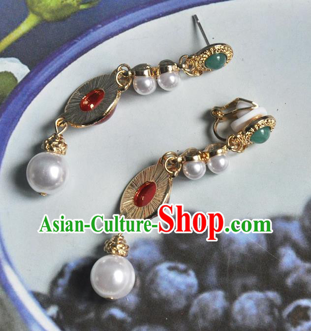 Chinese Traditional Carnelian Earrings Classical Cheongsam Golden Ear Accessories Chinese Traditional Carnelian Earrings Classical Cheongsam Golden Ear Accessories