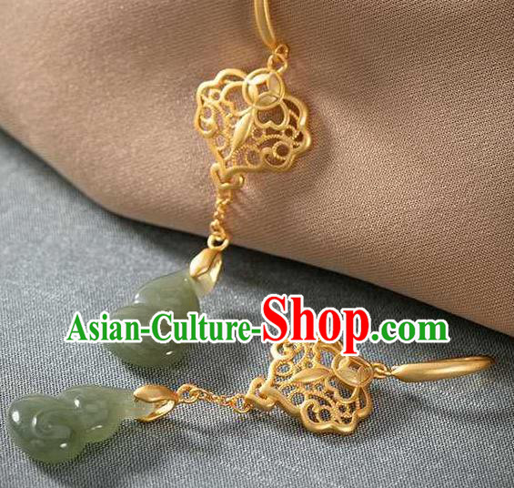 Handmade Chinese Golden Ear Accessories Traditional Cheongsam Jade Gourd Earrings Handmade Chinese Golden Ear Accessories Traditional Cheongsam Jade Gourd Earrings