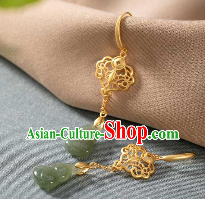Handmade Chinese Golden Ear Accessories Traditional Cheongsam Jade Gourd Earrings Handmade Chinese Golden Ear Accessories Traditional Cheongsam Jade Gourd Earrings