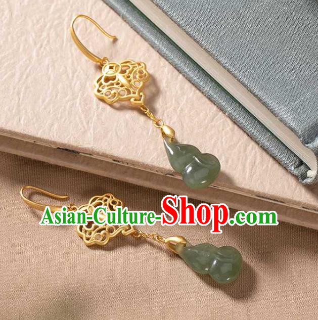 Handmade Chinese Golden Ear Accessories Traditional Cheongsam Jade Gourd Earrings Handmade Chinese Golden Ear Accessories Traditional Cheongsam Jade Gourd Earrings