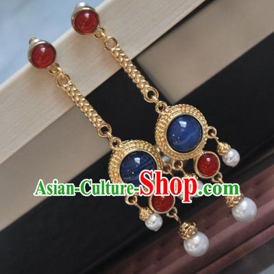 Chinese Classical Cheongsam Golden Ear Accessories Traditional Long Earrings