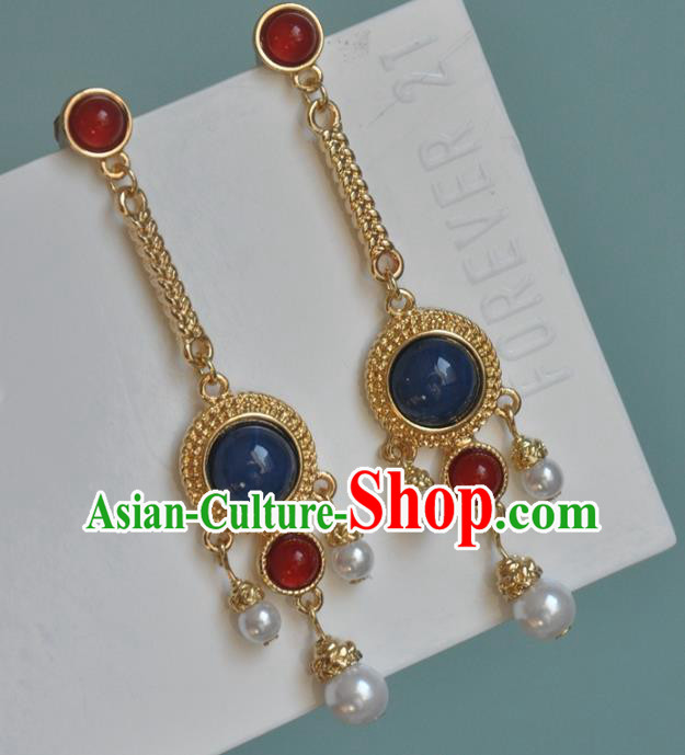 Chinese Classical Cheongsam Golden Ear Accessories Traditional Long Earrings Chinese Classical Cheongsam Golden Ear Accessories Traditional Long Earrings