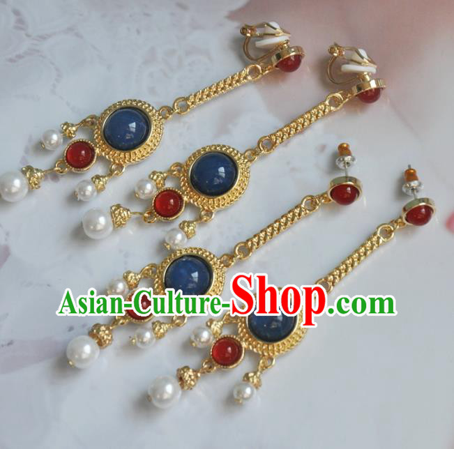 Chinese Classical Cheongsam Golden Ear Accessories Traditional Long Earrings Chinese Classical Cheongsam Golden Ear Accessories Traditional Long Earrings