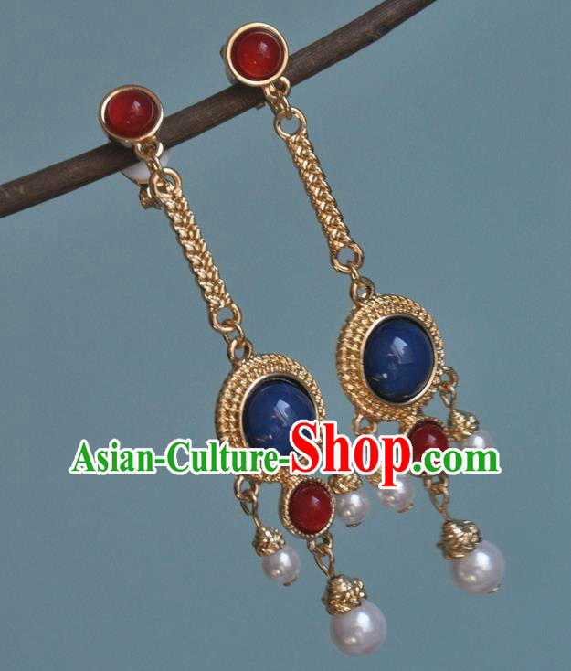 Chinese Classical Cheongsam Golden Ear Accessories Traditional Long Earrings Chinese Classical Cheongsam Golden Ear Accessories Traditional Long Earrings