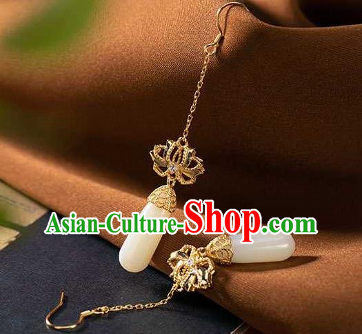 Handmade Chinese National Jade Ear Accessories Traditional Cheongsam Golden Lotus Earrings Handmade Chinese National Jade Ear Accessories Traditional Cheongsam Golden Lotus Earrings